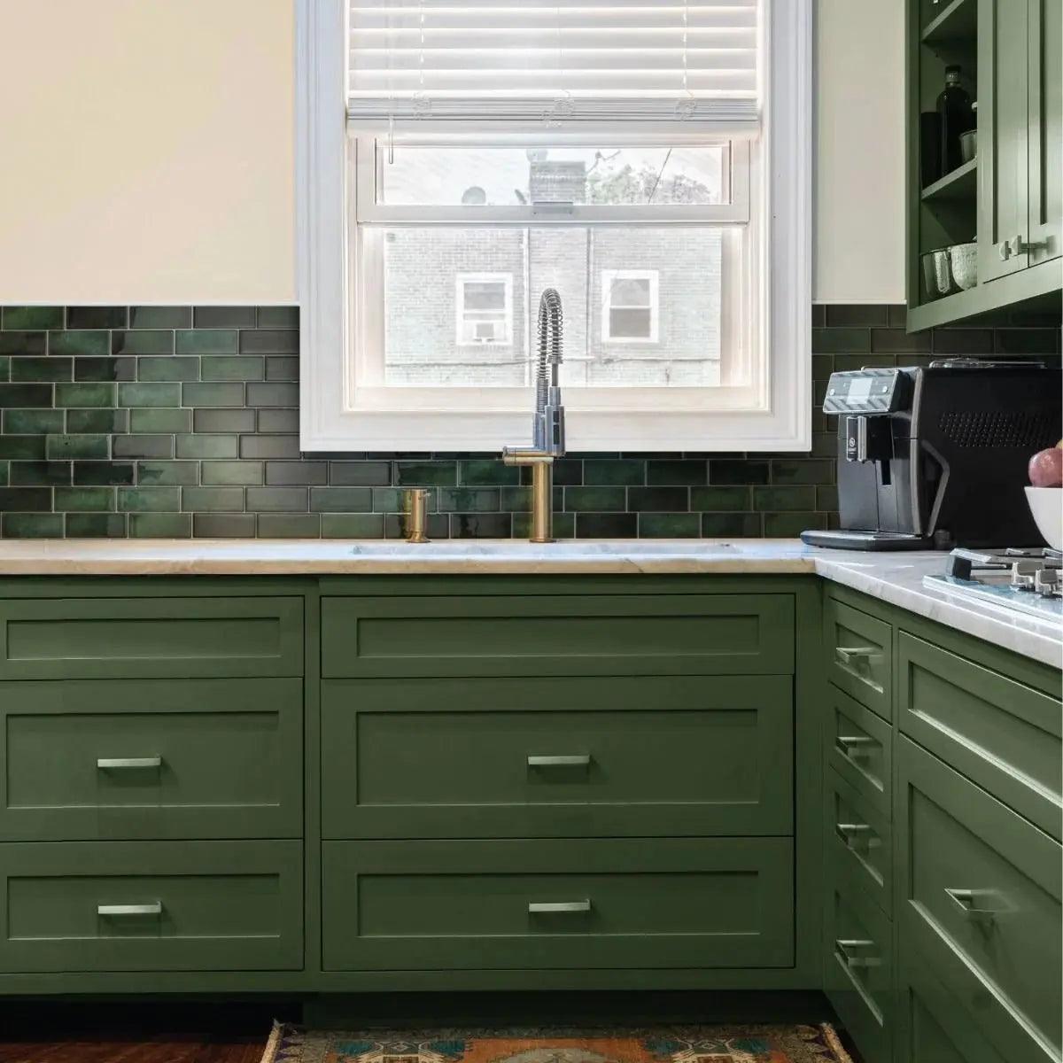 Autocollants de Carrelage Verts - Motif Brique pour Cuisine et Salle de Bain-Carreaux muraux-ChicUndStil