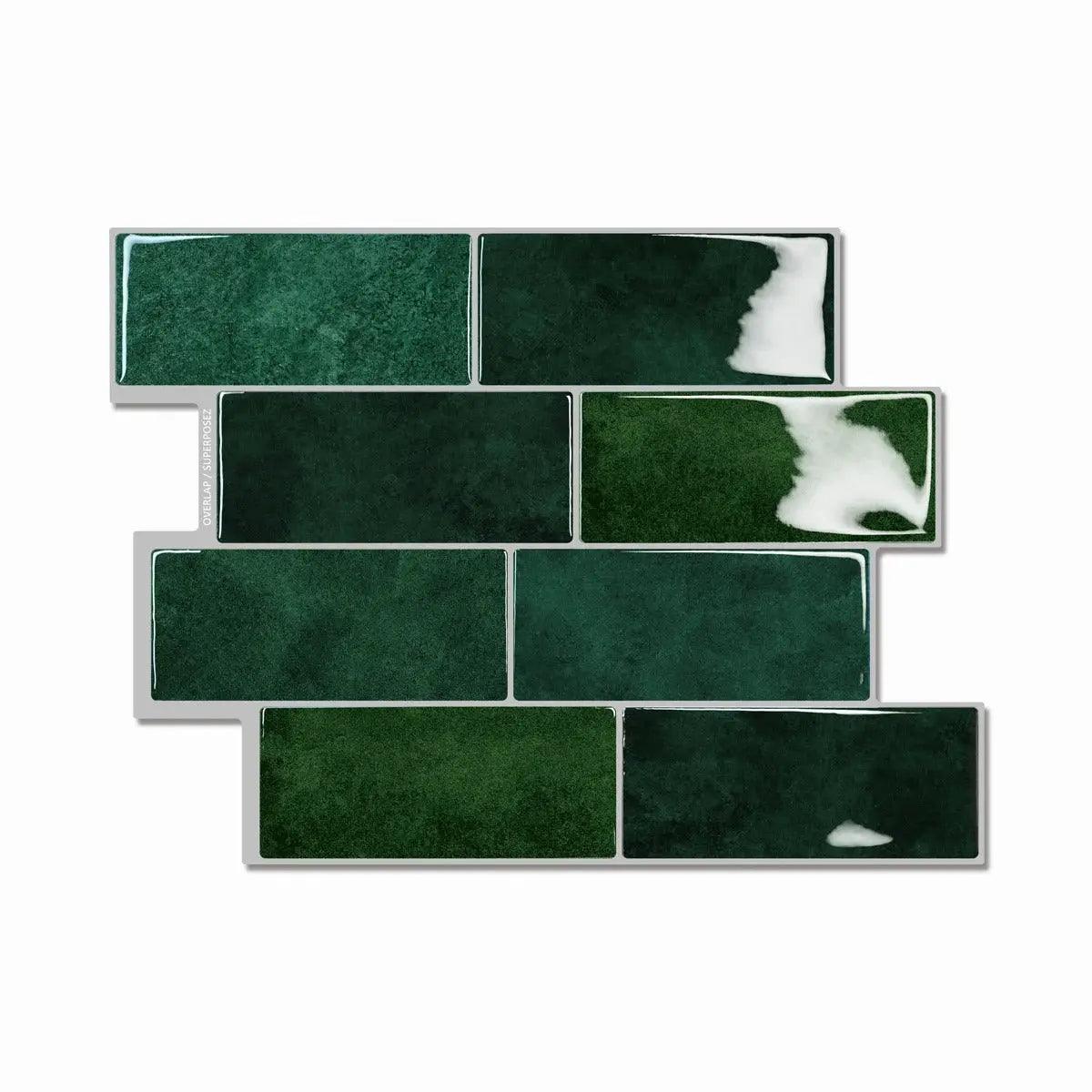 Autocollants de Carrelage Verts - Motif Brique pour Cuisine et Salle de Bain-Carreaux muraux-ChicUndStil