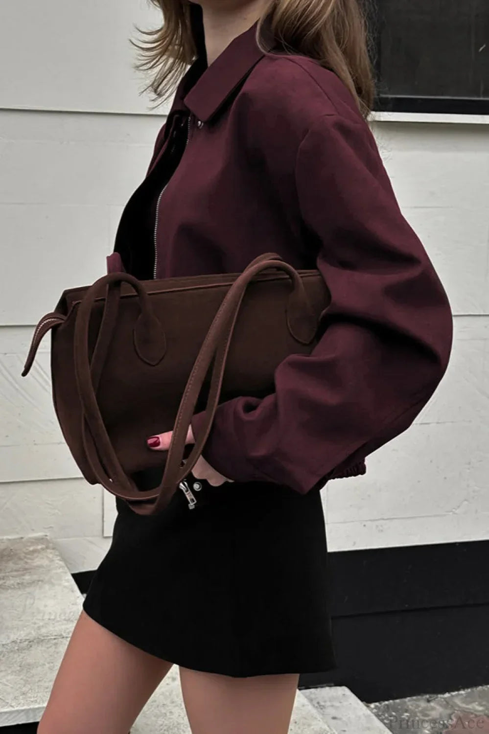 Chic und Stil | Burgundy Suede Utility Jacket