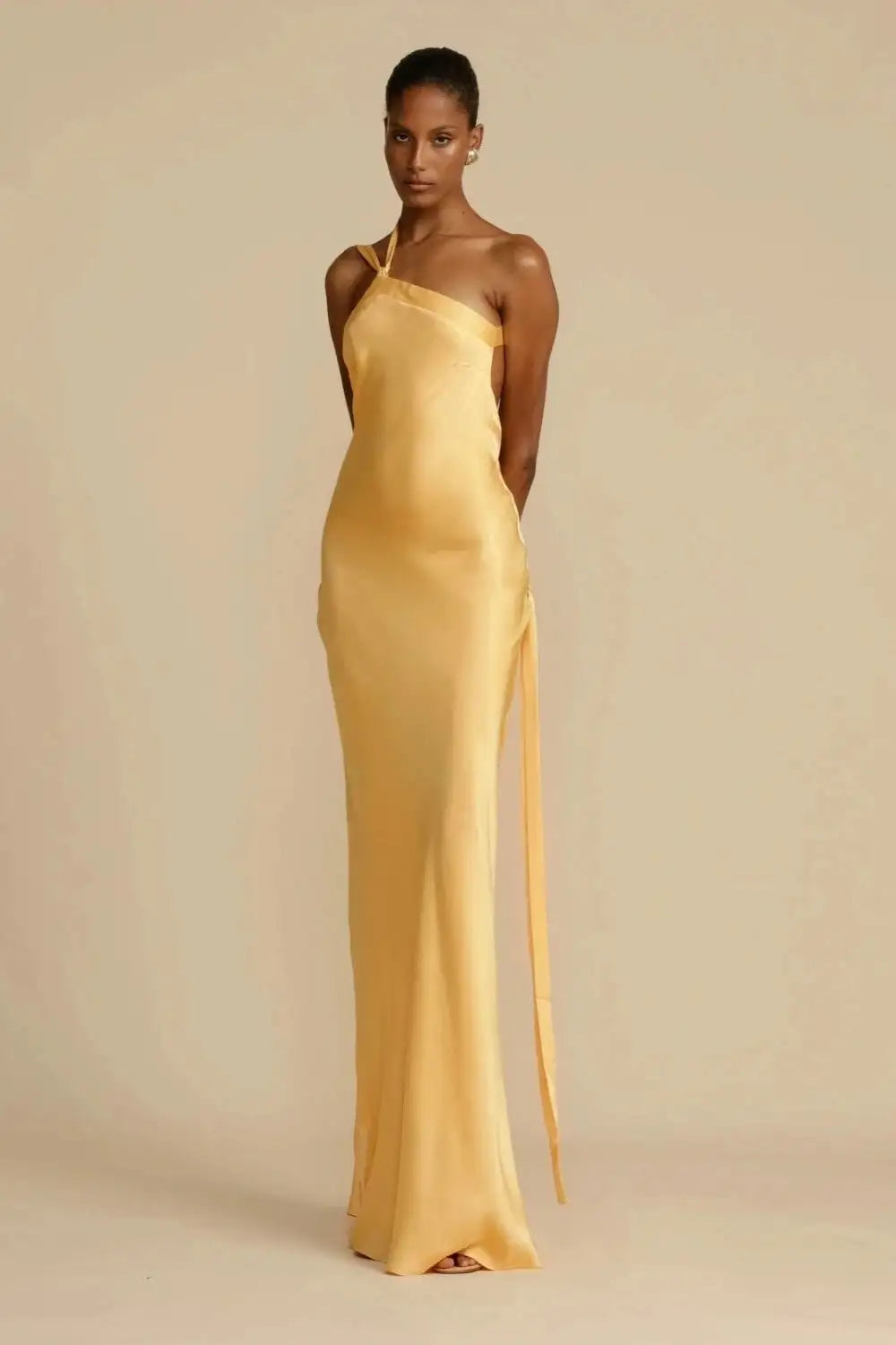 Chic and Stylish | Diagonal collar satin dress