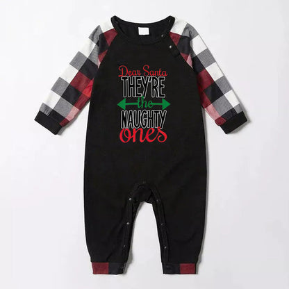 Chic und Stil | Dear Santa You are the naughty' Long sleeve printed sweatshirts Casual tops and Red & black & white plaid pants Family matching pajama set with dog bandana