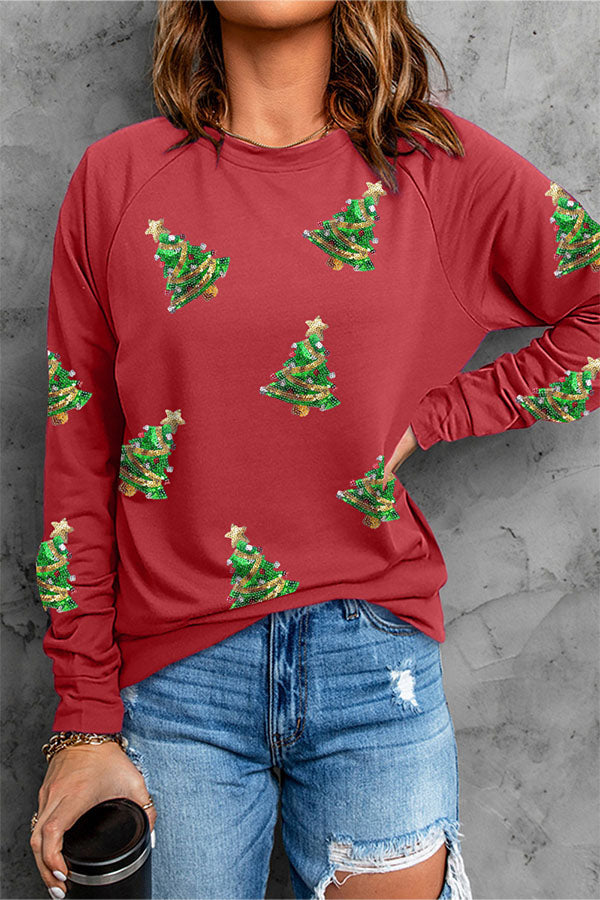 Chic und Stil | Sequin Christmas Graphic Pullover Sweatshirt