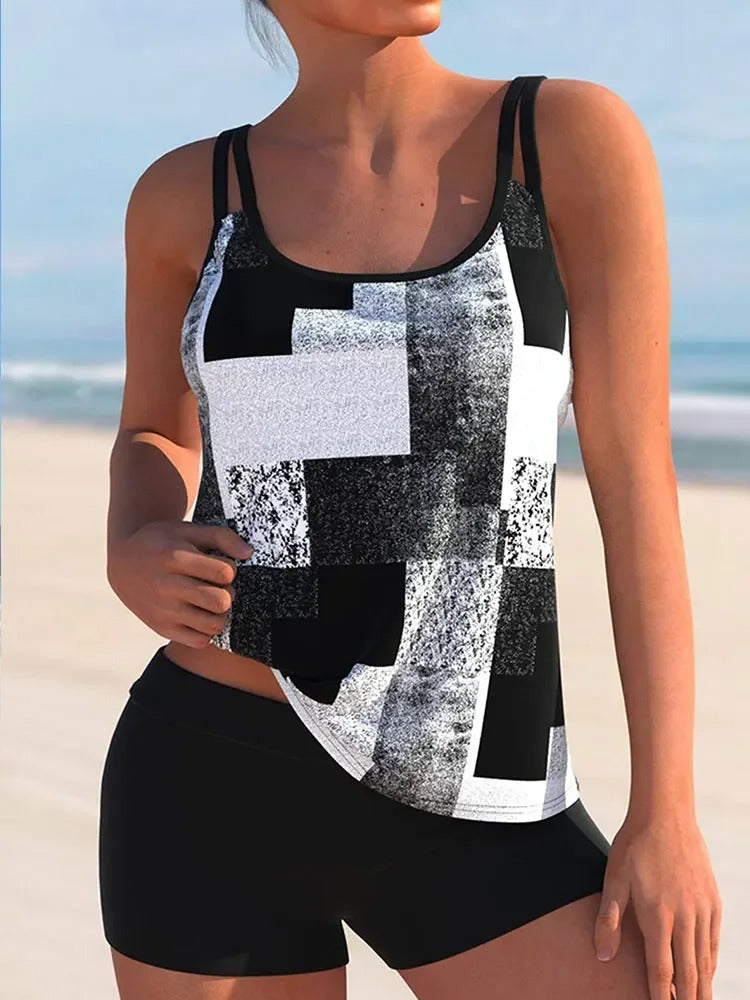 Chic und Stil | Tankini with Double Strap and Geometric Print