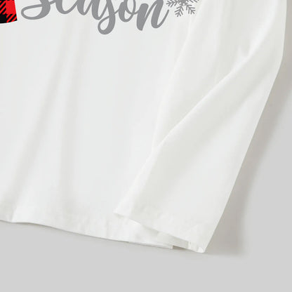 Chic und Stil | Christmas "Jesus is the reason for the season" letter print patterned white long sleeve with white & red & green checkered pants family matching pajamas