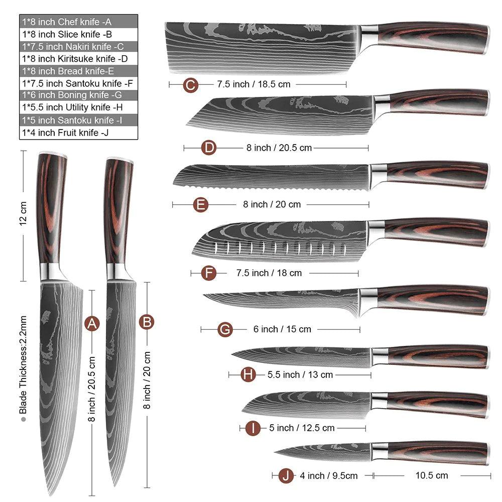 Ensemble de 10 Couteaux de Chef Professionnels - ChicUndStil