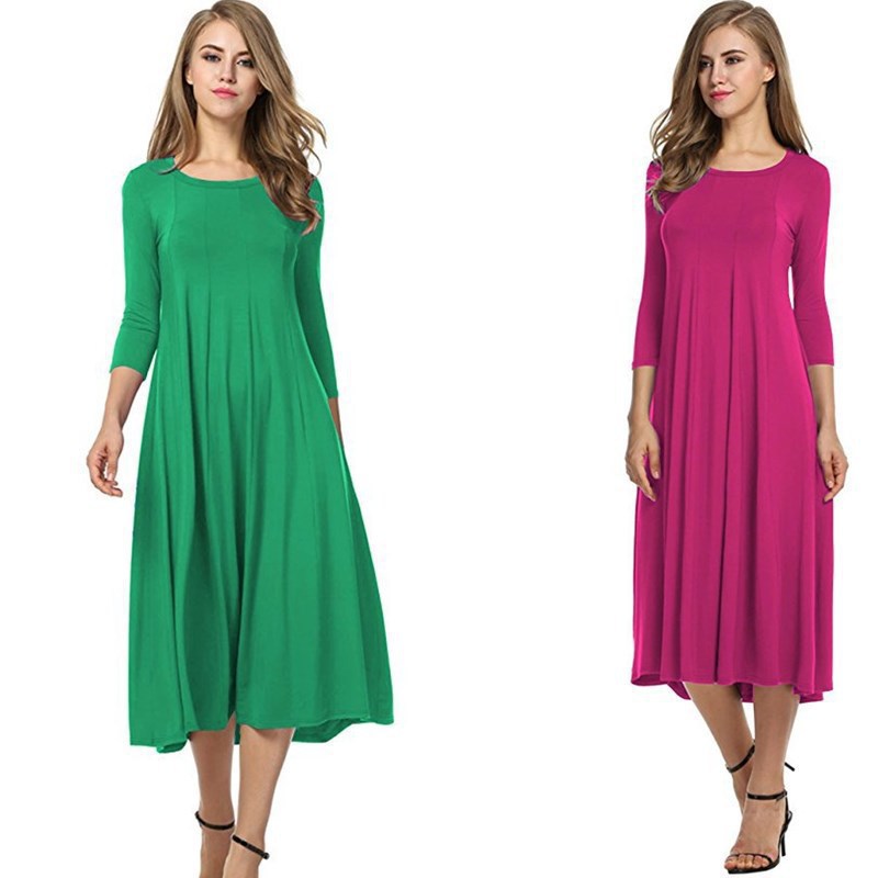 Robe midi décontractée pour femme avec manches 3/4 et jupe volante Chic und Stil