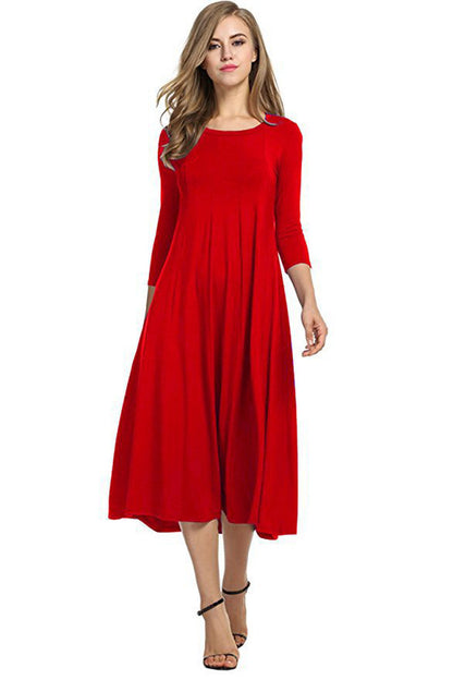 Robe midi décontractée pour femme avec manches 3/4 et jupe volante Chic und Stil