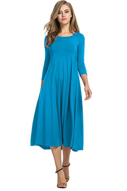 Robe midi décontractée pour femme avec manches 3/4 et jupe volante Chic und Stil