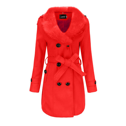 Elegant trench coat for ladies with faux fur collar and waist belt Chic und Stil