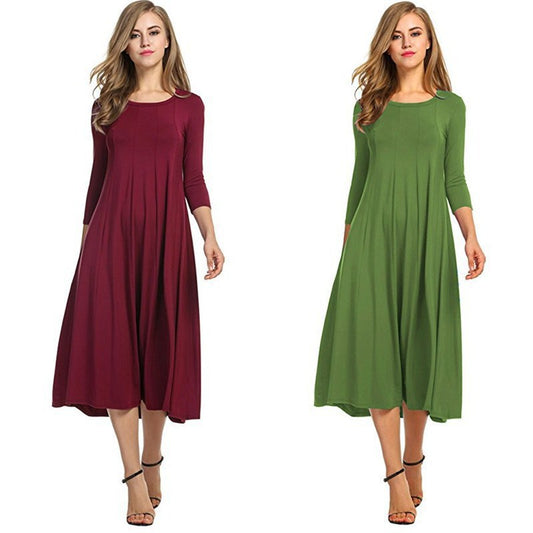 Robe midi décontractée pour femme avec manches 3/4 et jupe volante Chic und Stil