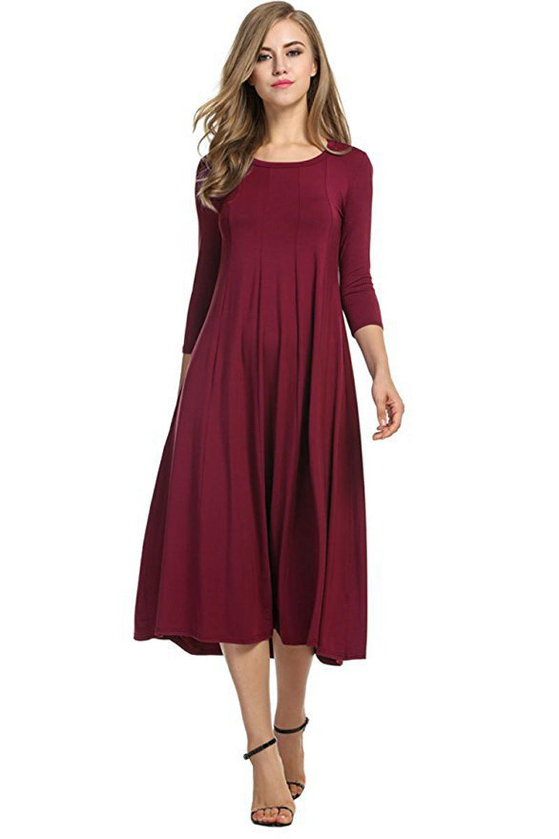 Robe midi décontractée pour femme avec manches 3/4 et jupe volante Chic und Stil