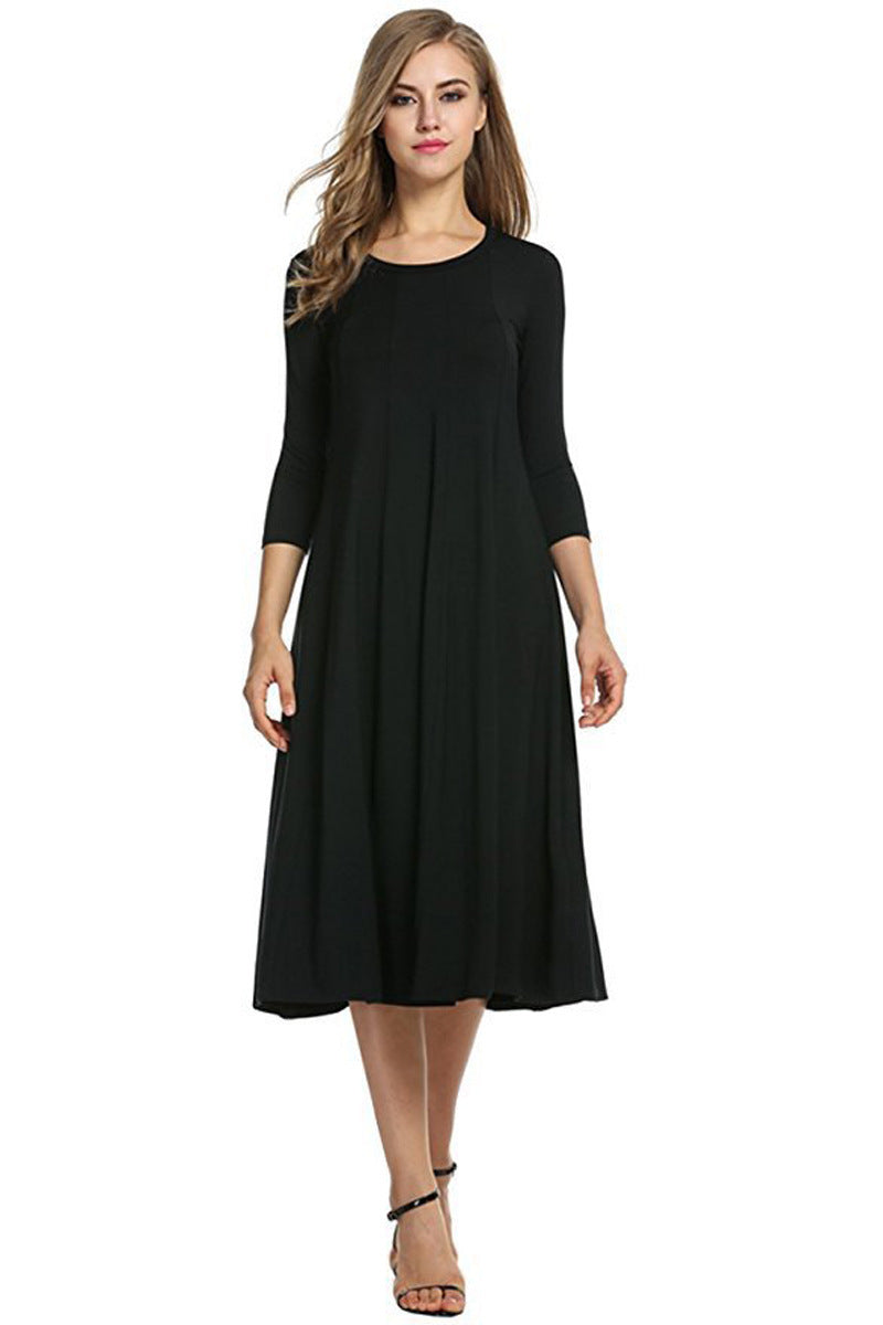 Robe midi décontractée pour femme avec manches 3/4 et jupe volante Chic und Stil