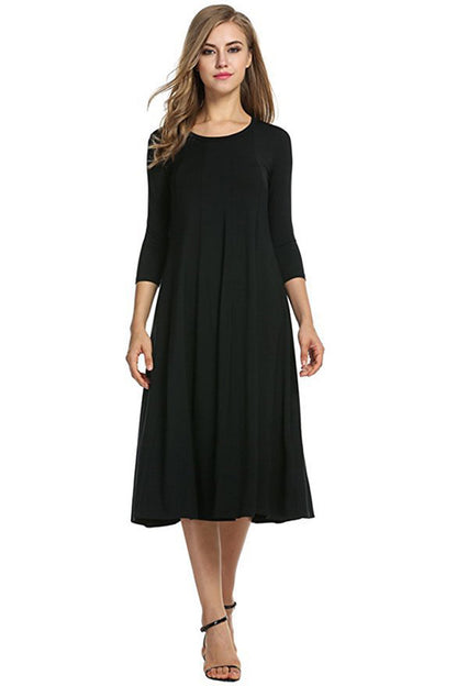 Robe midi décontractée pour femme avec manches 3/4 et jupe volante Chic und Stil