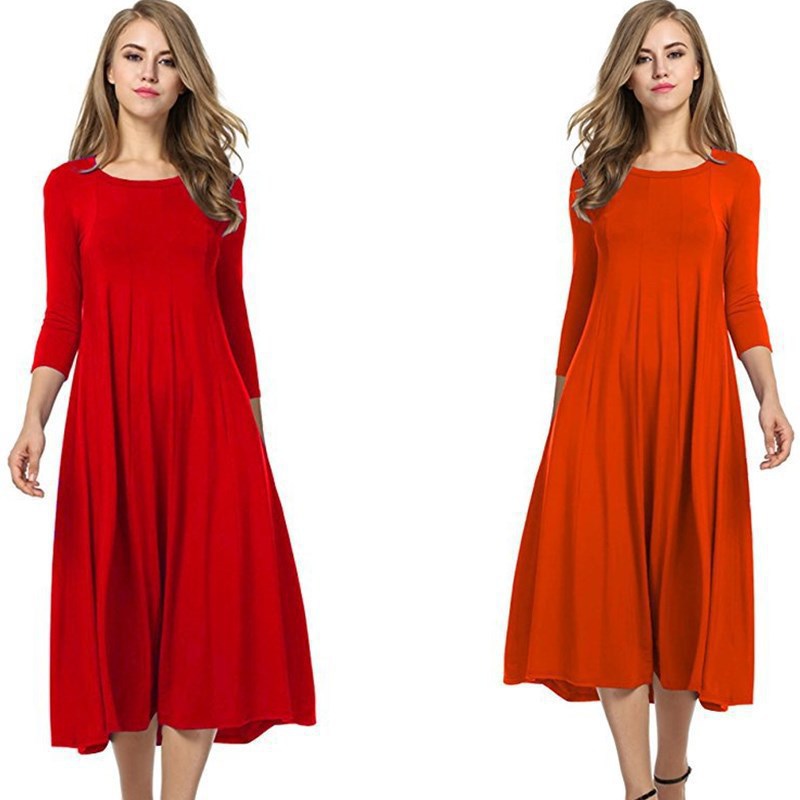 Robe midi décontractée pour femme avec manches 3/4 et jupe volante Chic und Stil