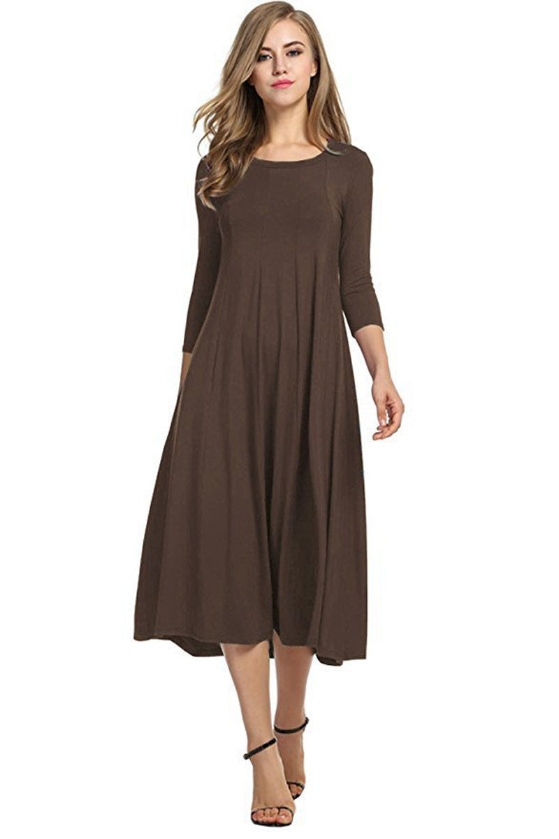 Robe midi décontractée pour femme avec manches 3/4 et jupe volante Chic und Stil