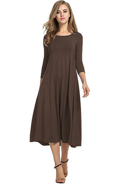 Robe midi décontractée pour femme avec manches 3/4 et jupe volante Chic und Stil