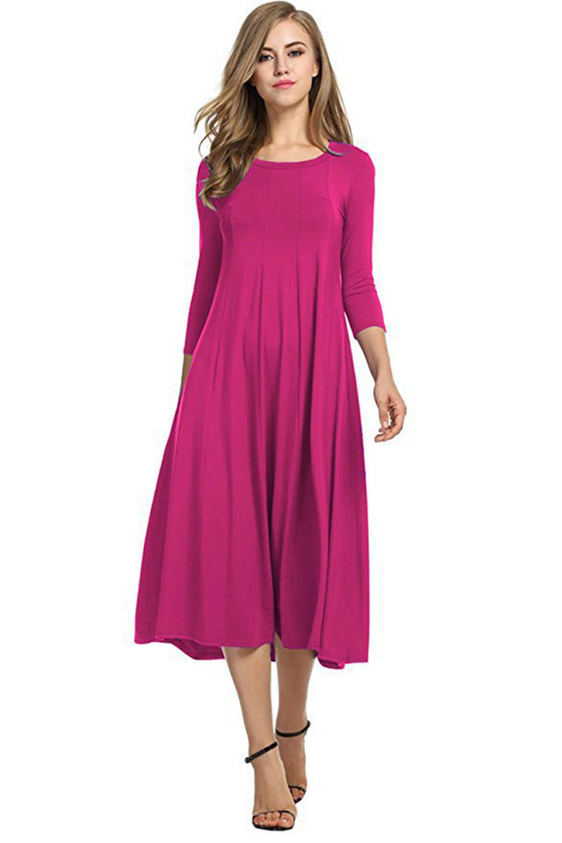Robe midi décontractée pour femme avec manches 3/4 et jupe volante Chic und Stil