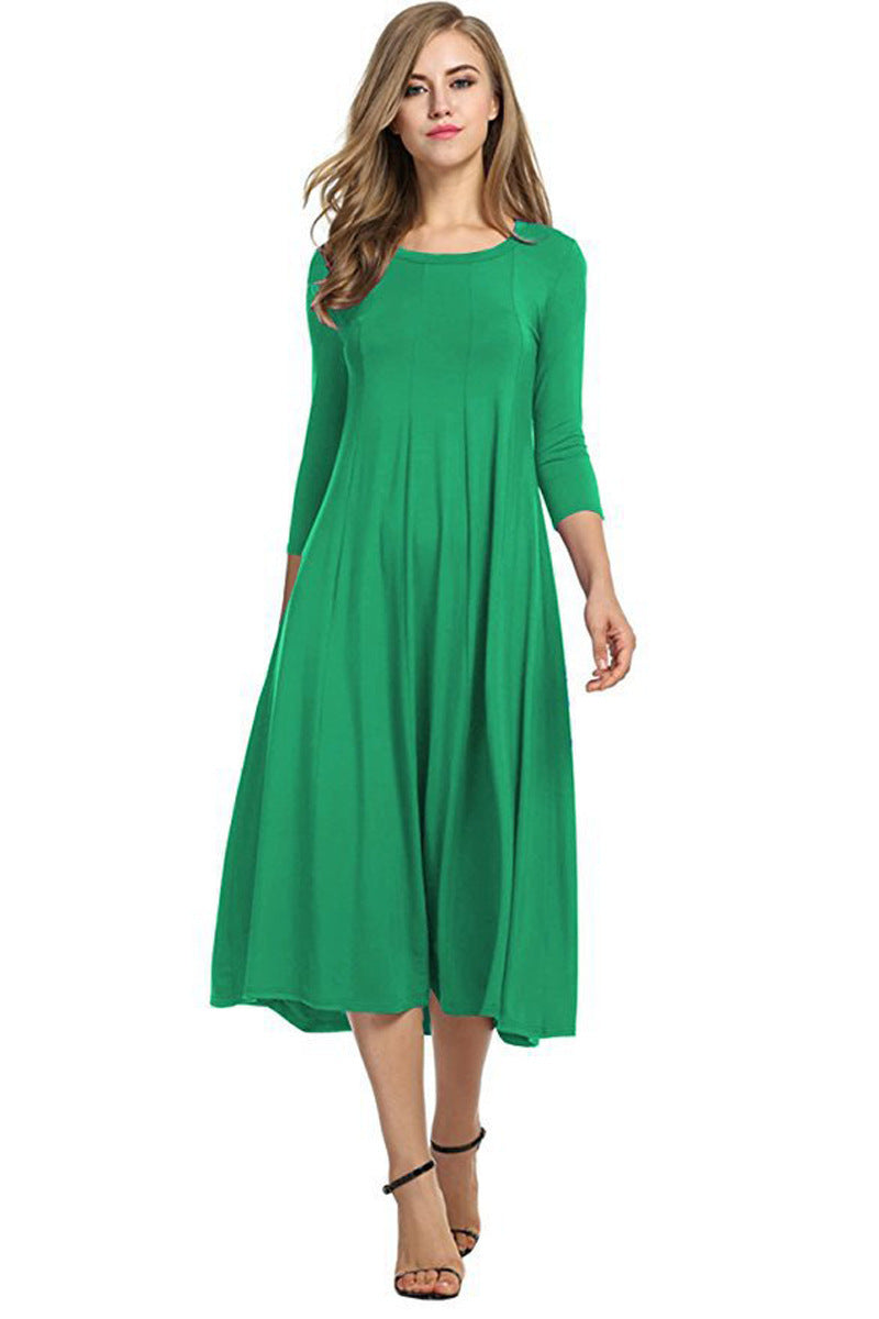 Robe midi décontractée pour femme avec manches 3/4 et jupe volante Chic und Stil