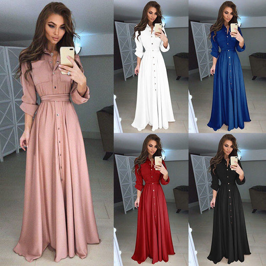 Robe chemise à manches longues pour femmes avec une ceinture ajustable et une fermeture à boutons Chic und Stil