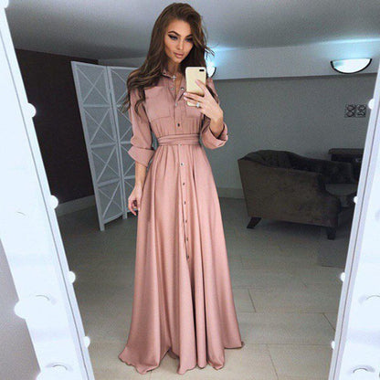 Robe chemise à manches longues pour femmes avec une ceinture ajustable et une fermeture à boutons Chic und Stil