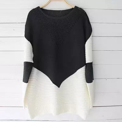 Pull femme tendance avec décolleté en V structuré et blocs de couleurs modernes Chic und Stil