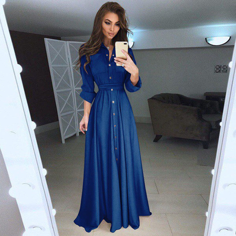 Robe chemise à manches longues pour femmes avec une ceinture ajustable et une fermeture à boutons Chic und Stil