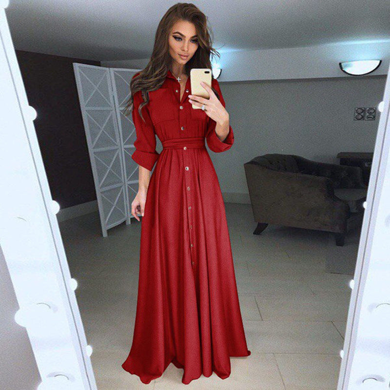 Robe chemise à manches longues pour femmes avec une ceinture ajustable et une fermeture à boutons Chic und Stil