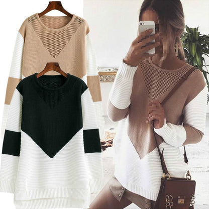 Pull femme tendance avec décolleté en V structuré et blocs de couleurs modernes Chic und Stil