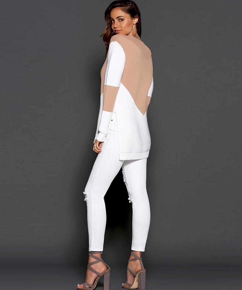 Pull féminin à la mode avec design géométrique et manches structurées Chic und Stil