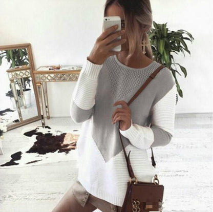 Pull femme tendance avec décolleté en V structuré et blocs de couleurs modernes Chic und Stil