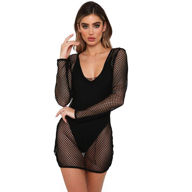 Robe en filet pour femmes avec manches longues et liens latéraux Chic und Stil