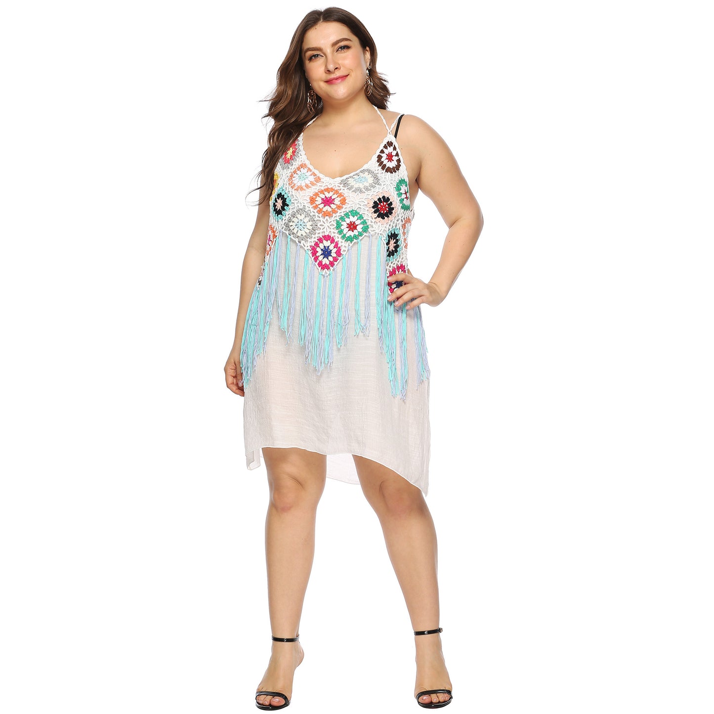 Robe tunique de plage à franges en crochet pour femmes Chic und Stil