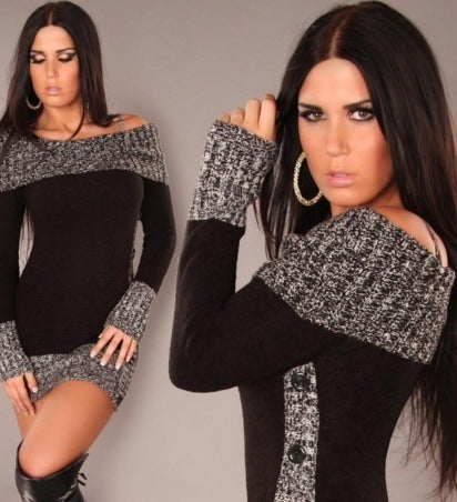 Dames Robe en tricot élégante avec décolleté dénudé et détails de boutons Chic und Stil