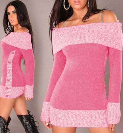 Dames Robe en tricot élégante avec décolleté dénudé et détails de boutons Chic und Stil