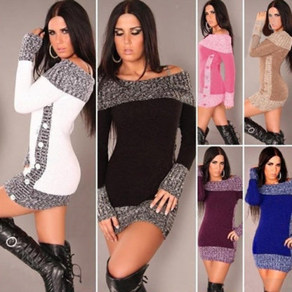 Dames Robe en tricot élégante avec décolleté dénudé et détails de boutons Chic und Stil