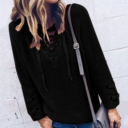 Pull en tricot pour femmes avec cordon de serrage et manches 3/4 Chic und Stil