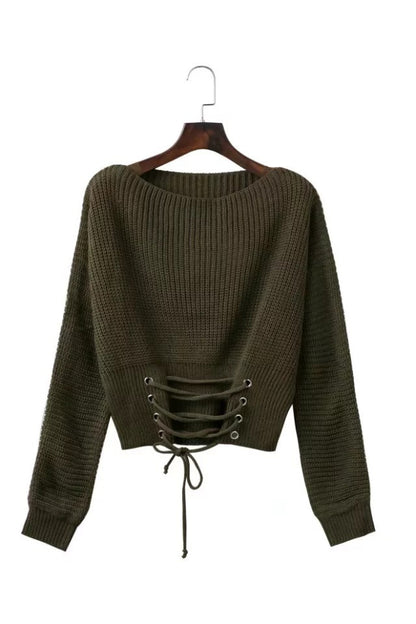 Pull en tricot pour femmes avec un design de lacet original au dos et une coupe large Chic und Stil