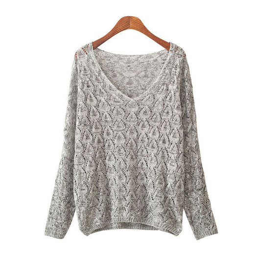 Pull en tricot décontracté pour femmes avec décolleté en V et structure en maille aérée Chic und Stil
