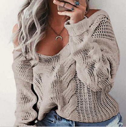 Dames pull en grosse maille avec épaule dénudée et aspect structuré Chic und Stil