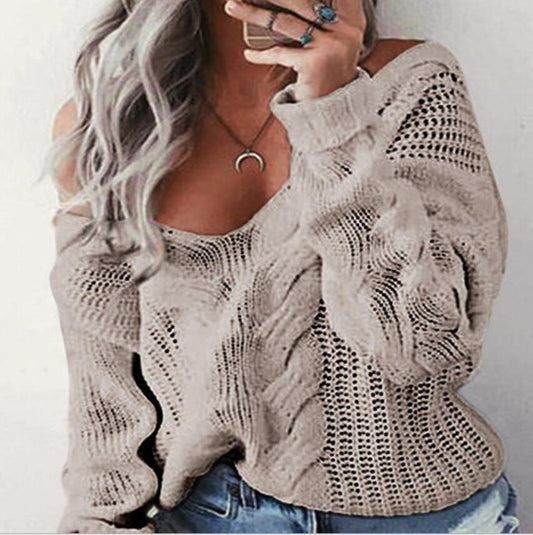 Dames pull en grosse maille avec épaule dénudée et aspect structuré Chic und Stil