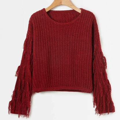 Dames gros pull en maille avec des manches à franges et une coupe décontractée Chic und Stil