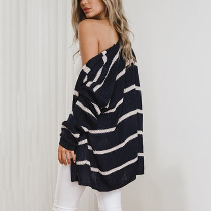 Cardigan en tricot pour femmes avec un design rayé décontracté et des devants ouverts Chic und Stil