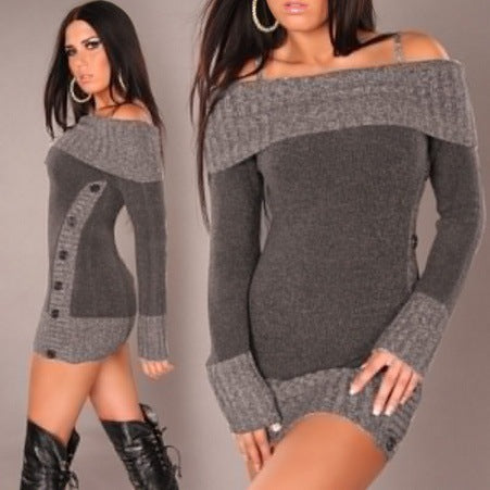 Dames Robe en tricot élégante avec décolleté dénudé et détails de boutons Chic und Stil