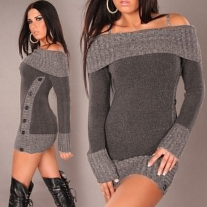 Dames Robe en tricot élégante avec décolleté dénudé et détails de boutons Chic und Stil