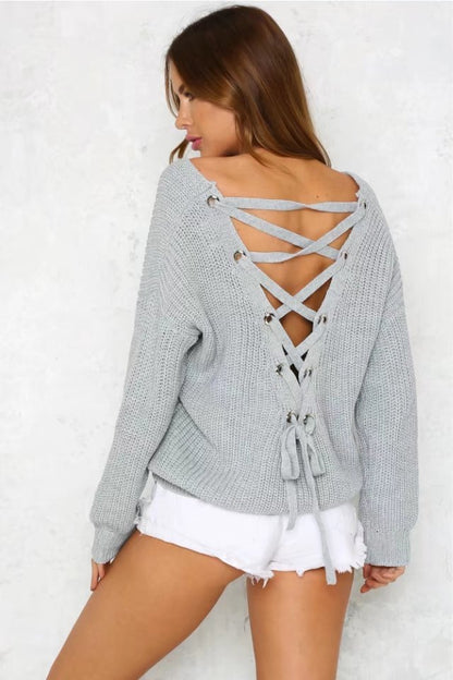 Pull-over en tricot décontracté pour femmes avec découpe décorative au dos et cordon de serrage Chic und Stil