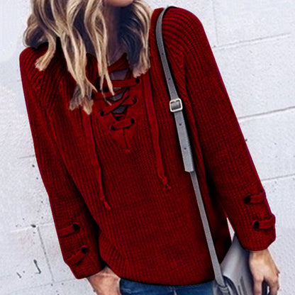 Pull en tricot pour femmes avec cordon de serrage et manches 3/4 Chic und Stil