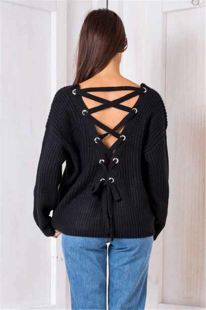 Pull en tricot pour femmes avec décolleté en V orné et cordon de serrage Chic und Stil