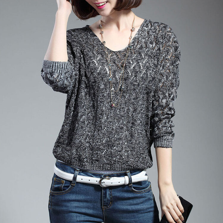 Pull en tricot décontracté pour femmes avec décolleté en V et structure en maille aérée Chic und Stil