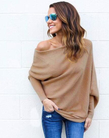 Pull-over décontracté pour femmes à épaule dénudée avec un design texturé et des manches larges Chic und Stil