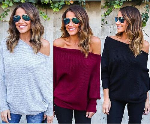 Pull-over décontracté pour femmes à épaule dénudée avec un design texturé et des manches larges Chic und Stil
